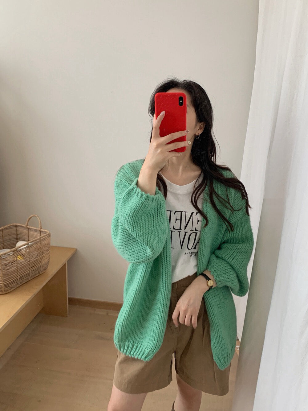 // 12%wool慵懶束袖口疏針CD