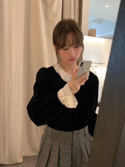 // 拼接荷葉花邊後綁帶絲絨BL