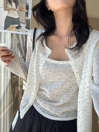 // 竹節麻小碎花吊帶+小外套套裝