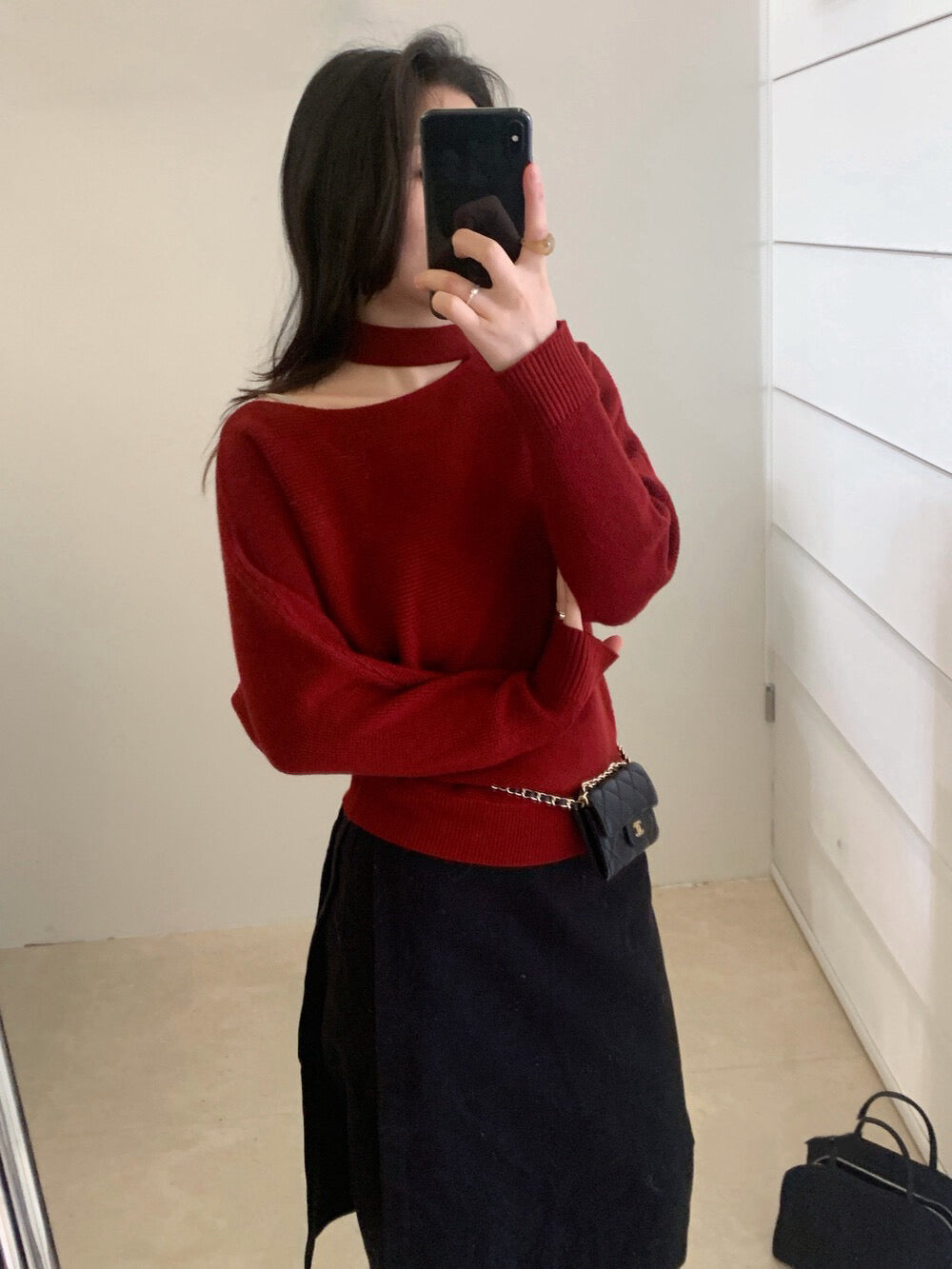 // 小性感斜肩掛頸窩夫紋NT