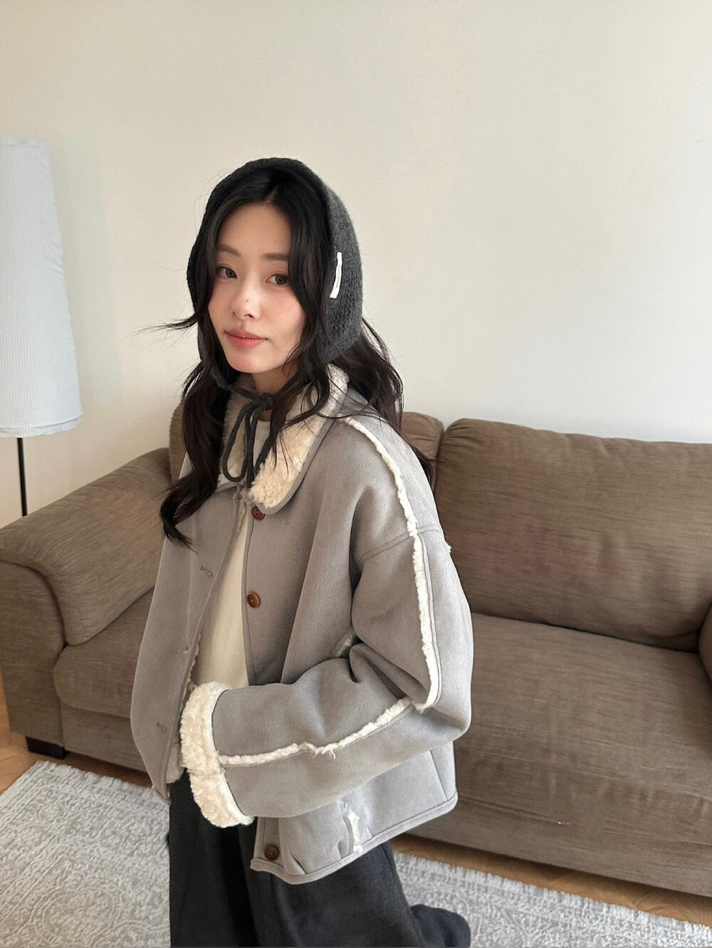 // 質感超好的皮毛一體圓翻領毛毛外套