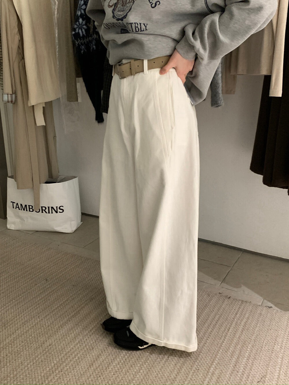 // 大熱鬆弛感加絨彎刀褲(連腰帶)