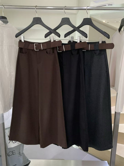 // 褲型完美連腰帶薄呢料褲