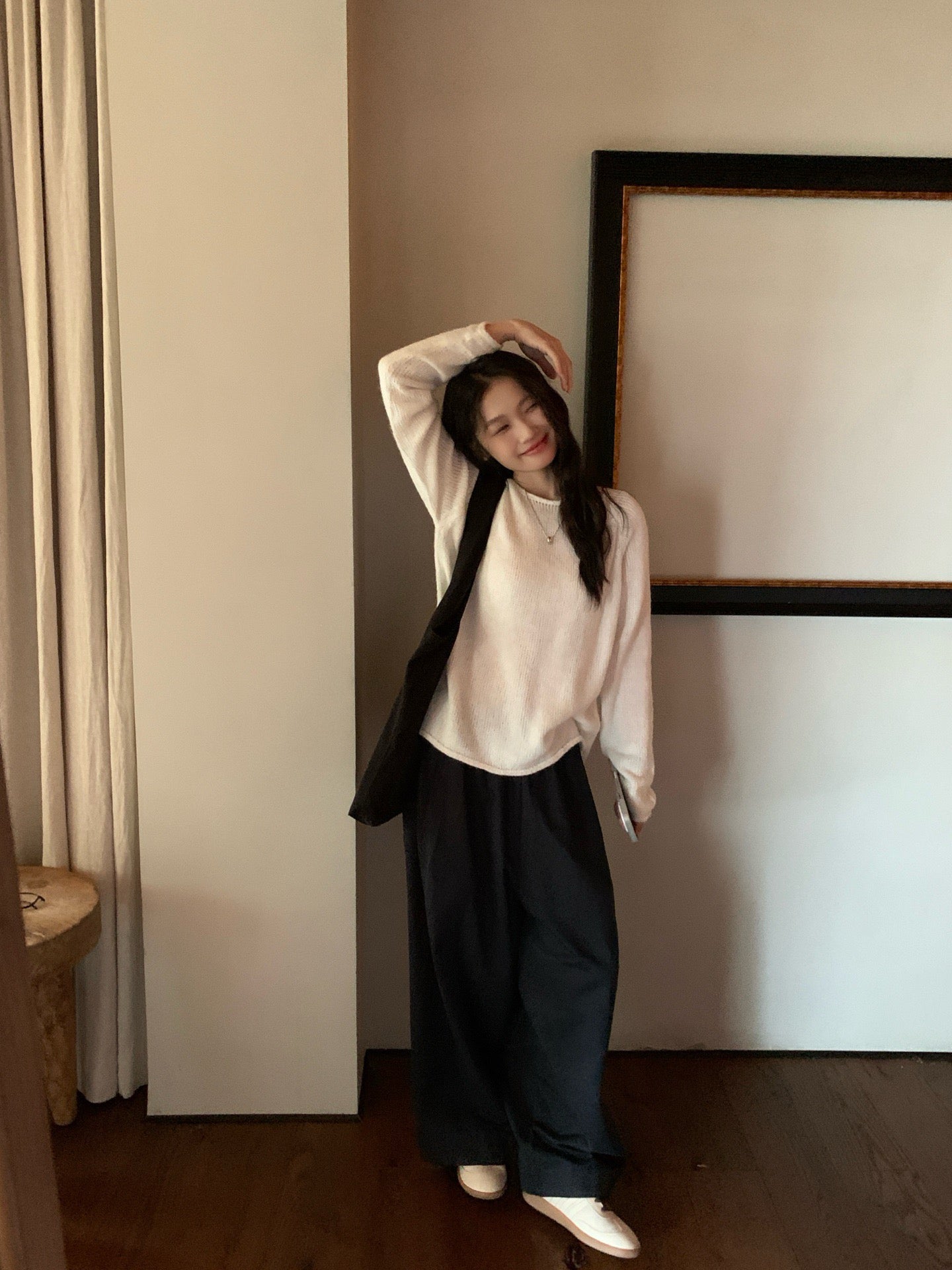 // 超美色系慵懶落肩針織上衣