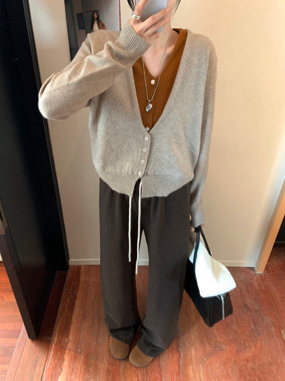 // 深V撞色假兩件開胸CD