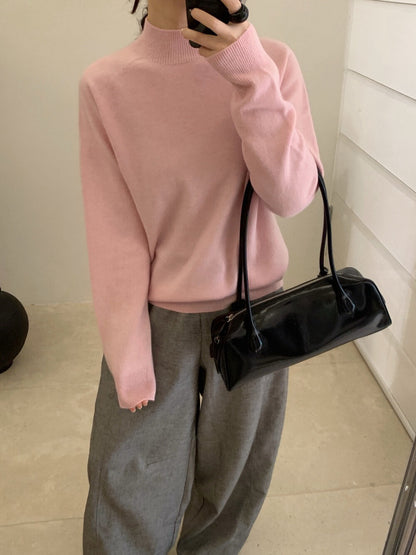 // 100%綿羊毛無縫一體小立領針織上衣