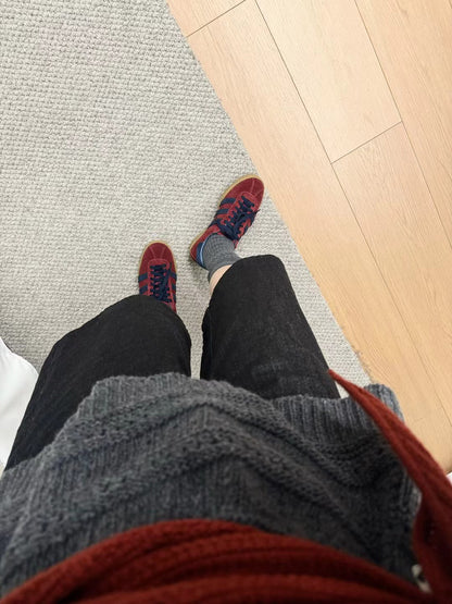 // 復古配色真皮平底運動鞋