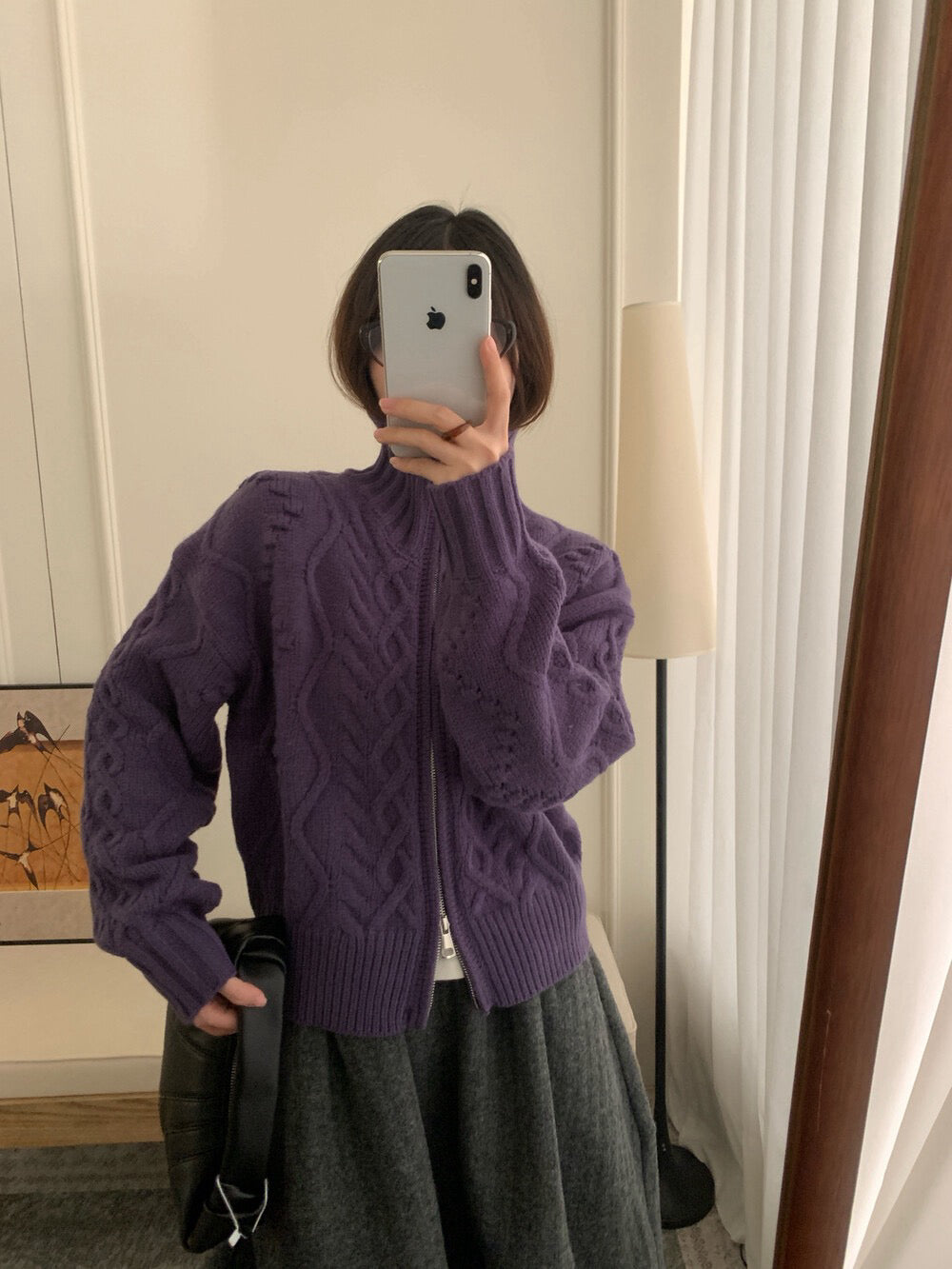 // 30%羊毛粗針麻花高領拉鍊CD