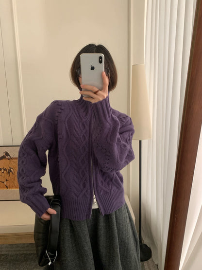 // 30%羊毛粗針麻花高領拉鍊CD