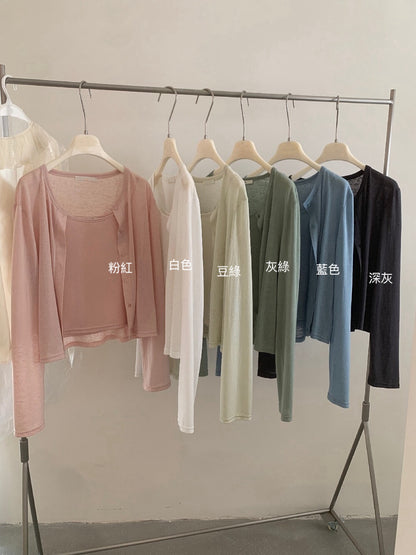 // 薄薄防曬天絲吊帶+外套兩件套