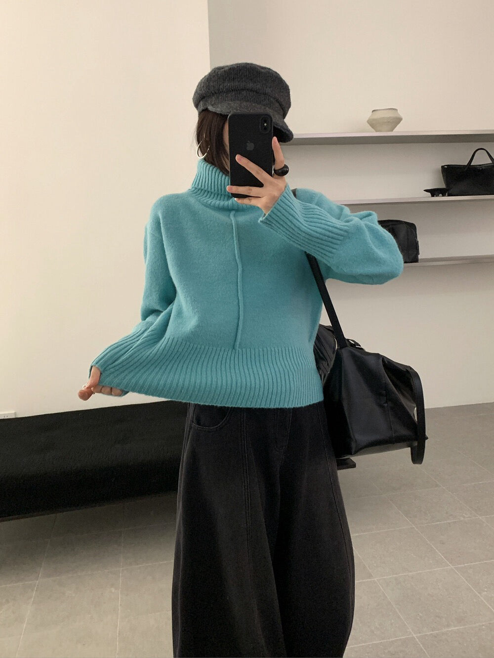 // 設計感中線直坑織紋高領NT