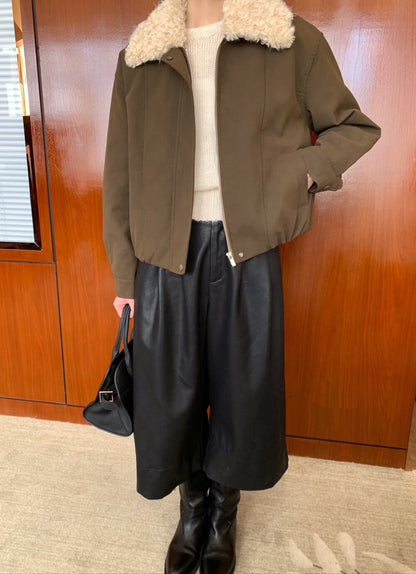 // 拼接卷毛領設計感短外套