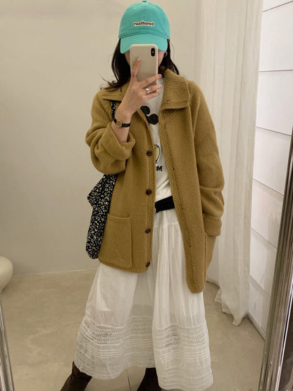 // 小半領口袋排扣中長CD