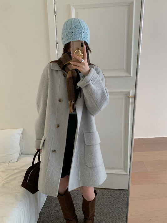 // 10%alpaca+80%wool口袋翻領長長外套