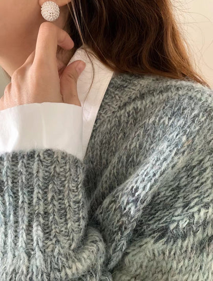 // 超好看的雜色花線圓領毛衣