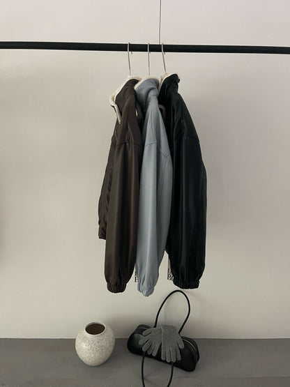 // 甜酷風毛毛領夾棉皮外套