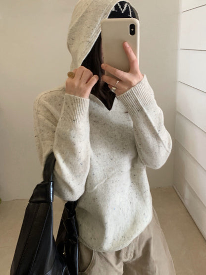 // 98%綿羊毛混點無縫一體連帽NT