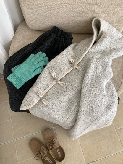 //65%羊毛特別鈕扣羊羔毛連帽外套