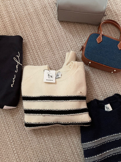 // 立體質感撞色間條圓領NT