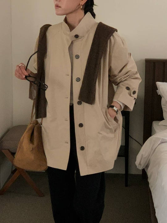 // 高品質立領中長trench coat