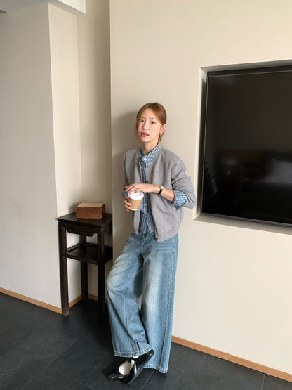 // 大熱拼接格紋恤衫假兩件上衣