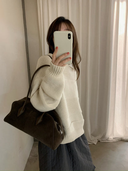 // 超美織紋翻領套頭毛衣