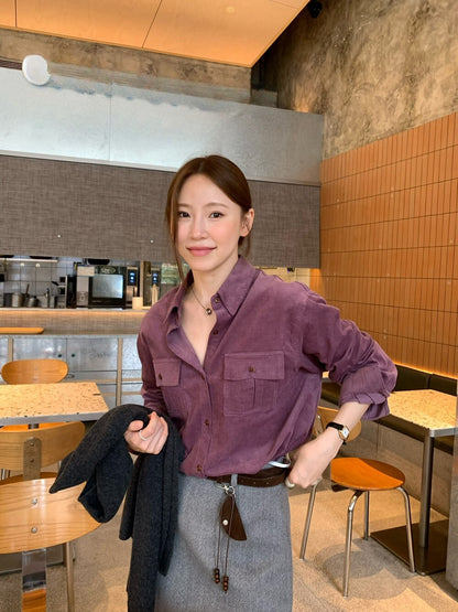 // 霧面感燈芯絨雙口袋SH