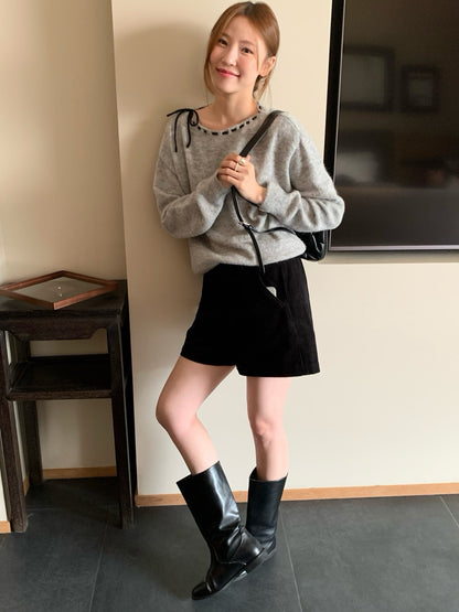 // 精緻撞色穿繩蝴蝶結毛絨感NT