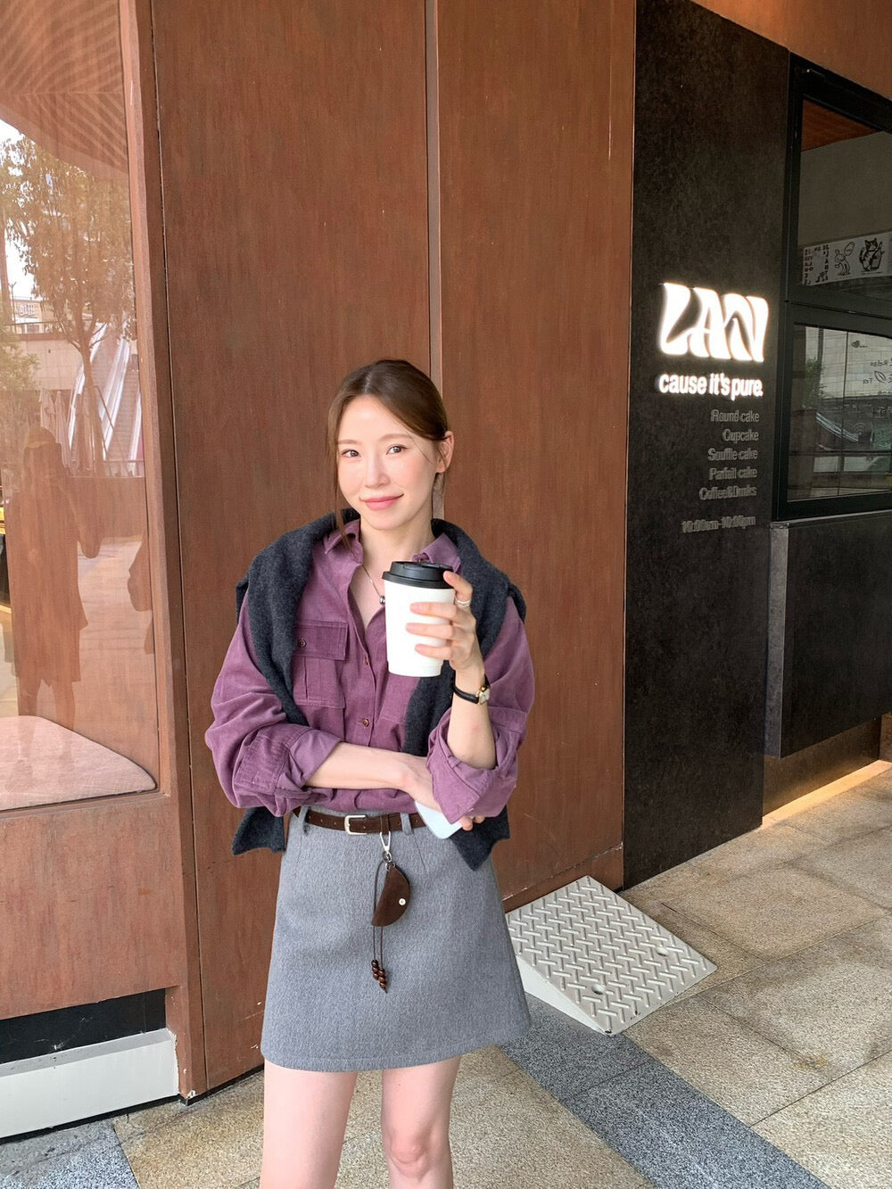 // 霧面感燈芯絨雙口袋SH