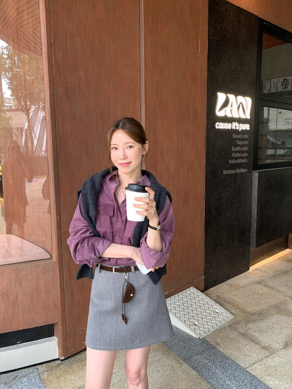 // 霧面感燈芯絨雙口袋SH