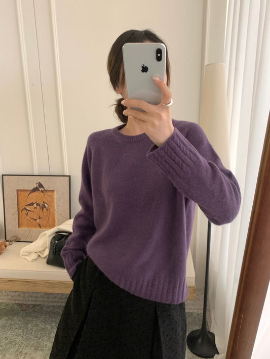 // 10%兔絨麻花衣擺+袖口套頭毛衣