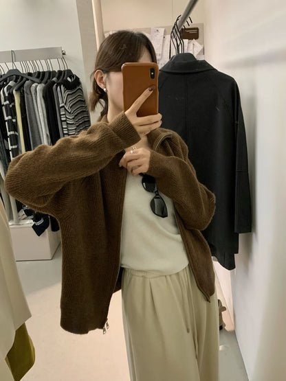 // 可立領上下拉鍊冷外套