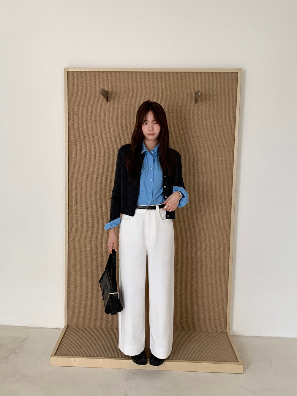 // 褲型超好簡約花邊直腳九分褲