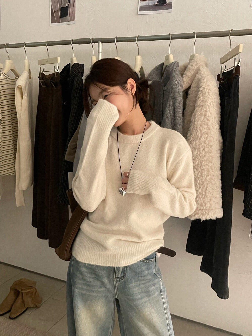 // 軟糯感糖果色系圓領毛衣