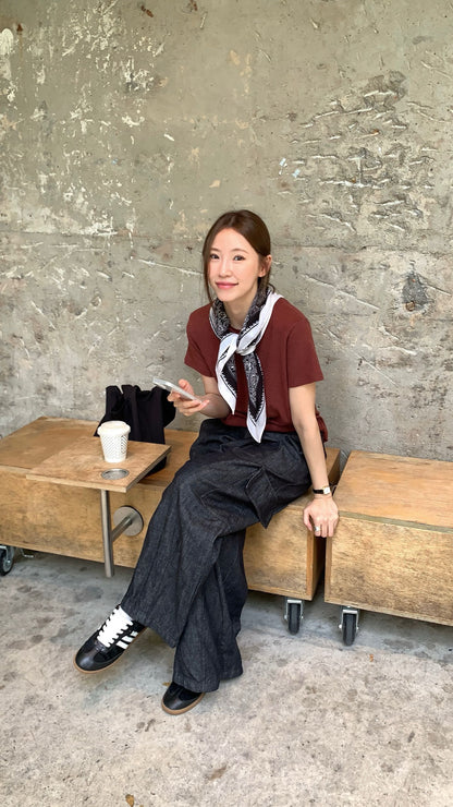 // 休閒軟軟牛仔布口袋工裝褲