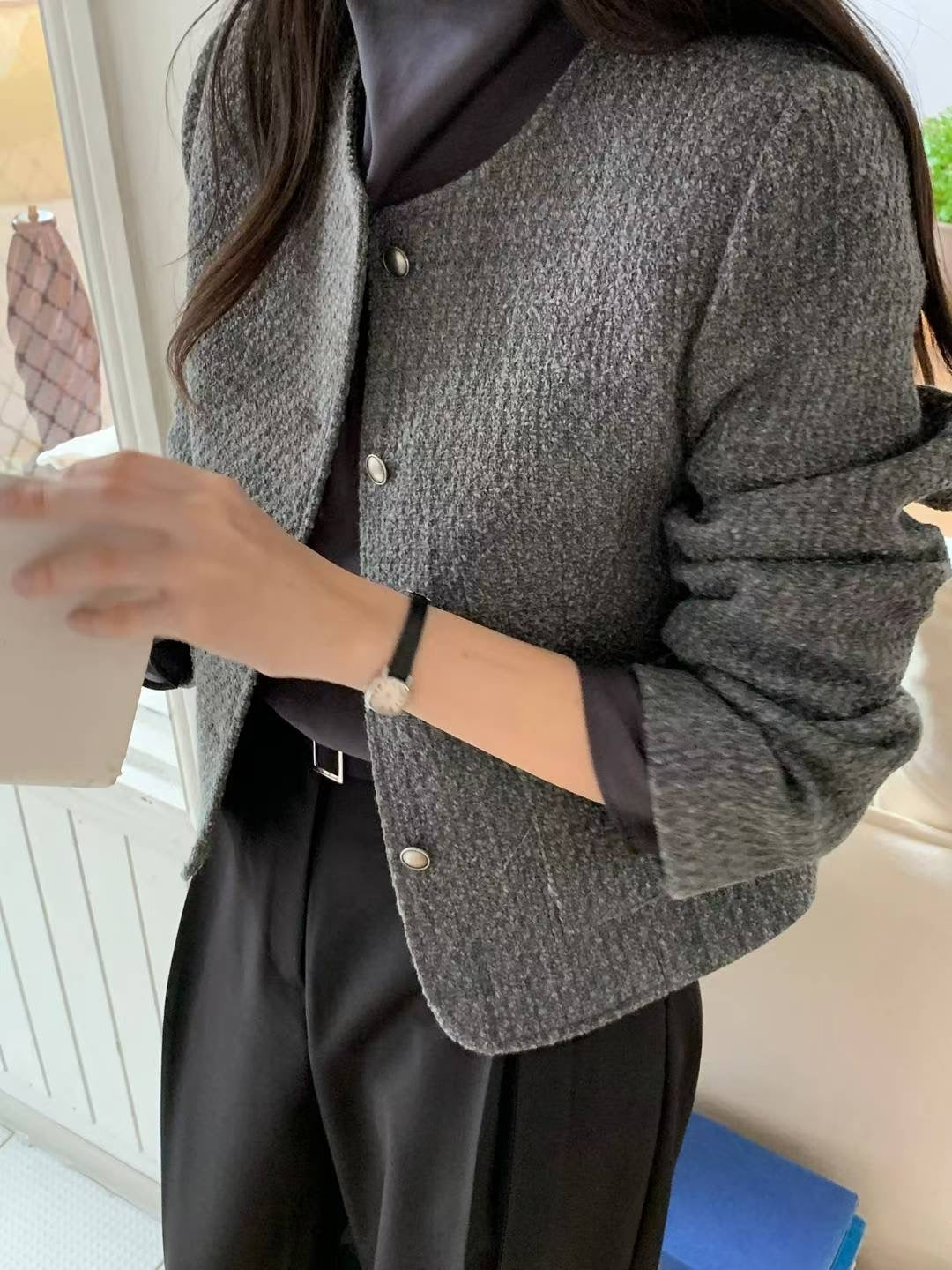 // 氣質圓鈕扣口袋tweed JK