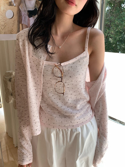 // 竹節麻小碎花吊帶+小外套套裝
