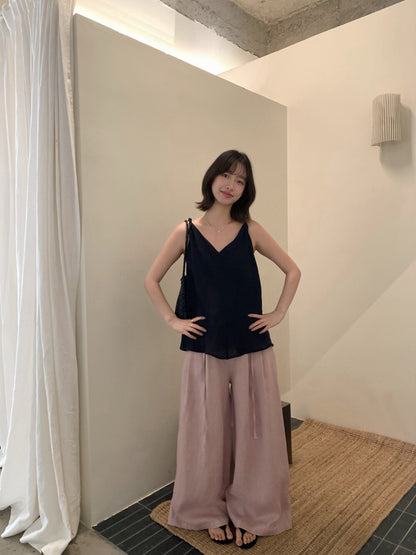 // 100%麻質扭結肩帶小魚尾背心