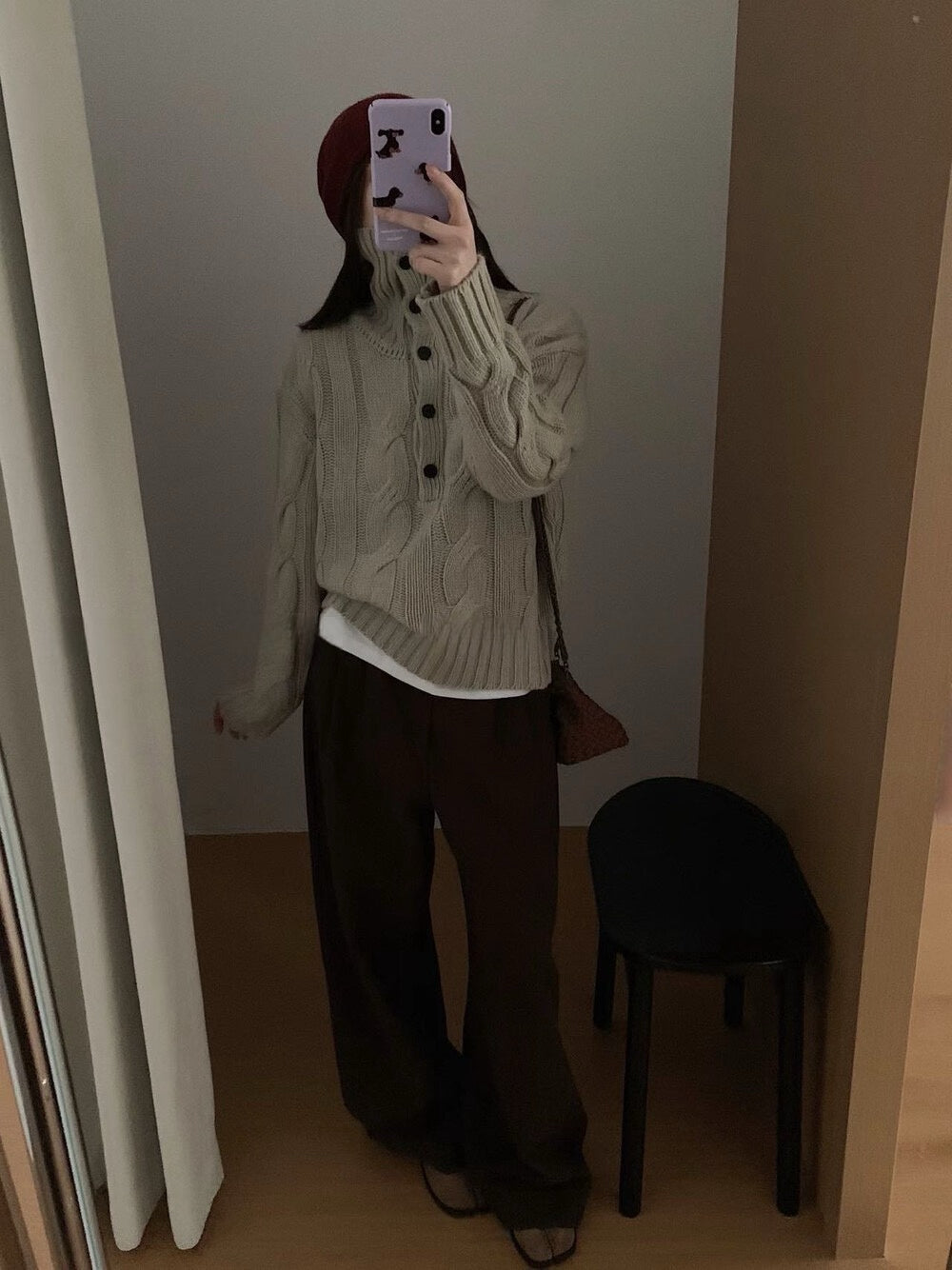 // 30%羊毛可立領鈕扣麻花毛衣