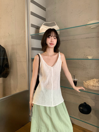 // 100%麻質扭結肩帶小魚尾背心