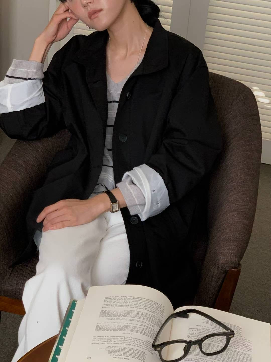 // 高品質立領中長trench coat
