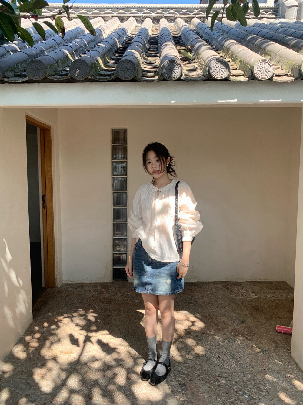 🤍 小花邊暗直紋綁帶BL