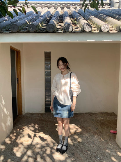 🤍 小花邊暗直紋綁帶BL