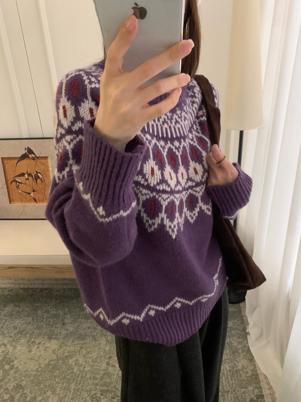 // 30%raccoon超美配色花紋毛衣