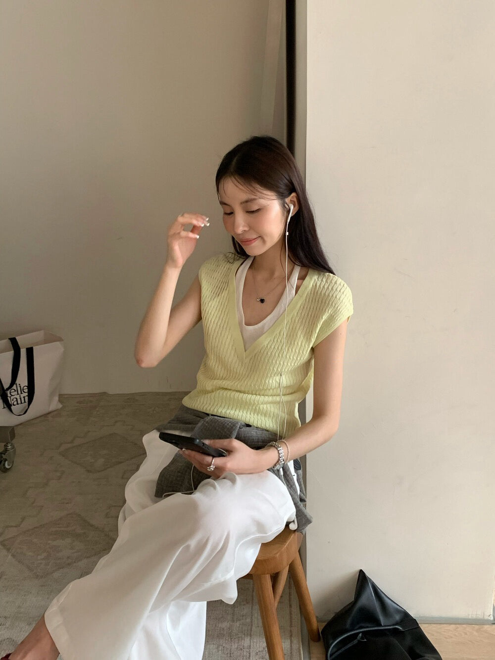 K25 / 撞色細麻花掛頸假兩件NT