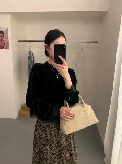 // 氣質絲絨花邊領後綁帶拼lace腳BL