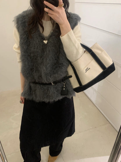 // 圈圈羊毛拉絨疊穿背心