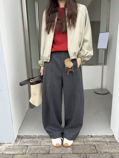 // 50%wool微寬鬆加絨彎刀褲