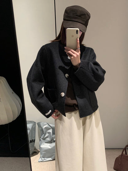 // 福利款！100%羊毛圓領簡約手工外套