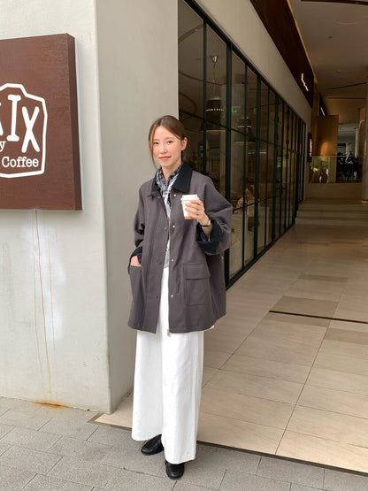// 經典款撞色領口中長款trench coat